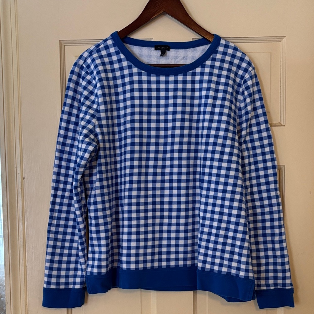 Royal blue Talbots gingham sweatshirt.